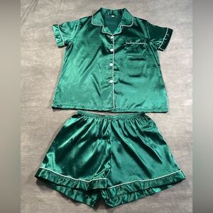 Emerald Green Satin Pajama Set